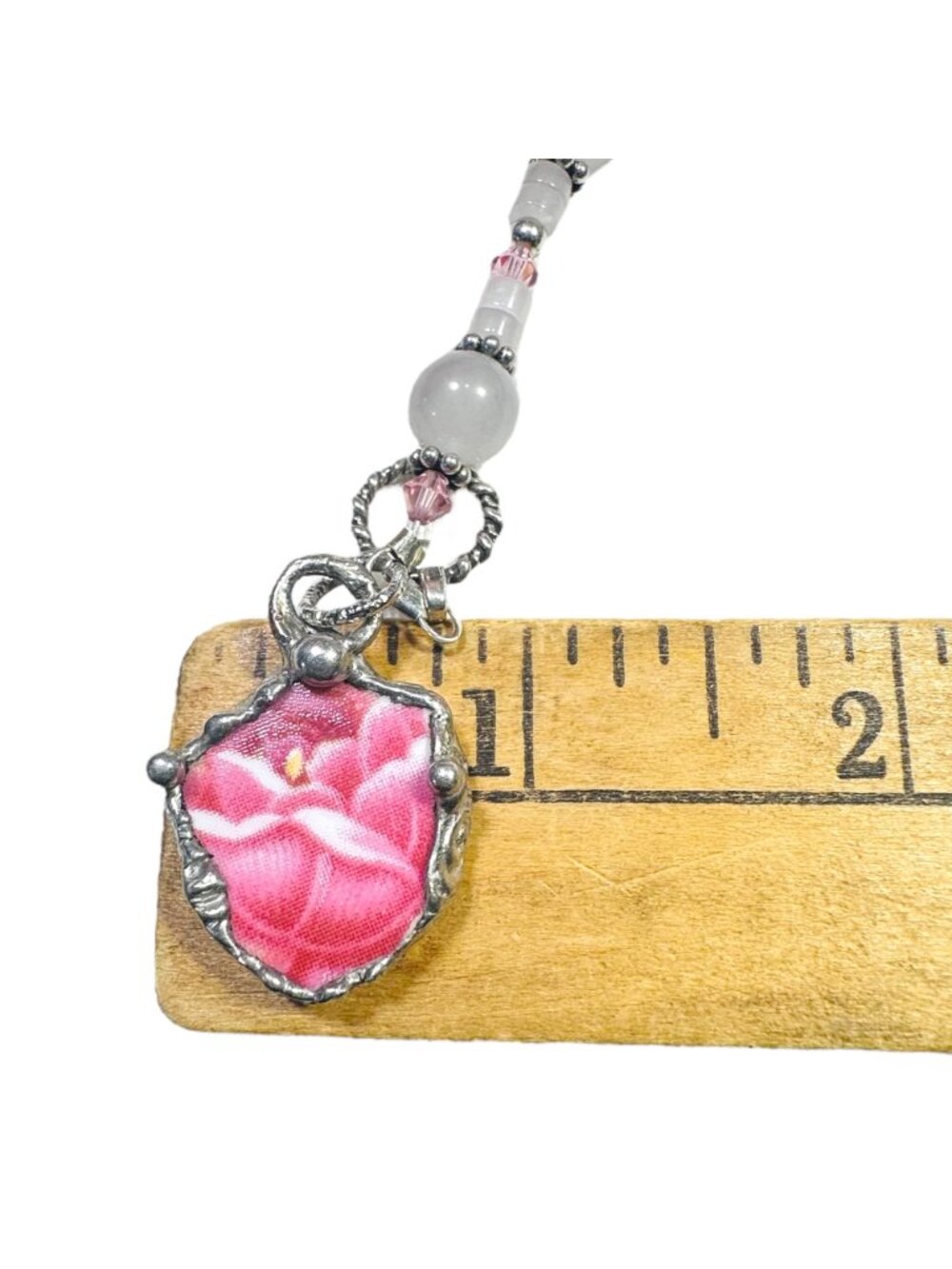 Vintage Pink Rose Quartz Bracelet Broken China Charm Cabochon - Picture 5 of 11